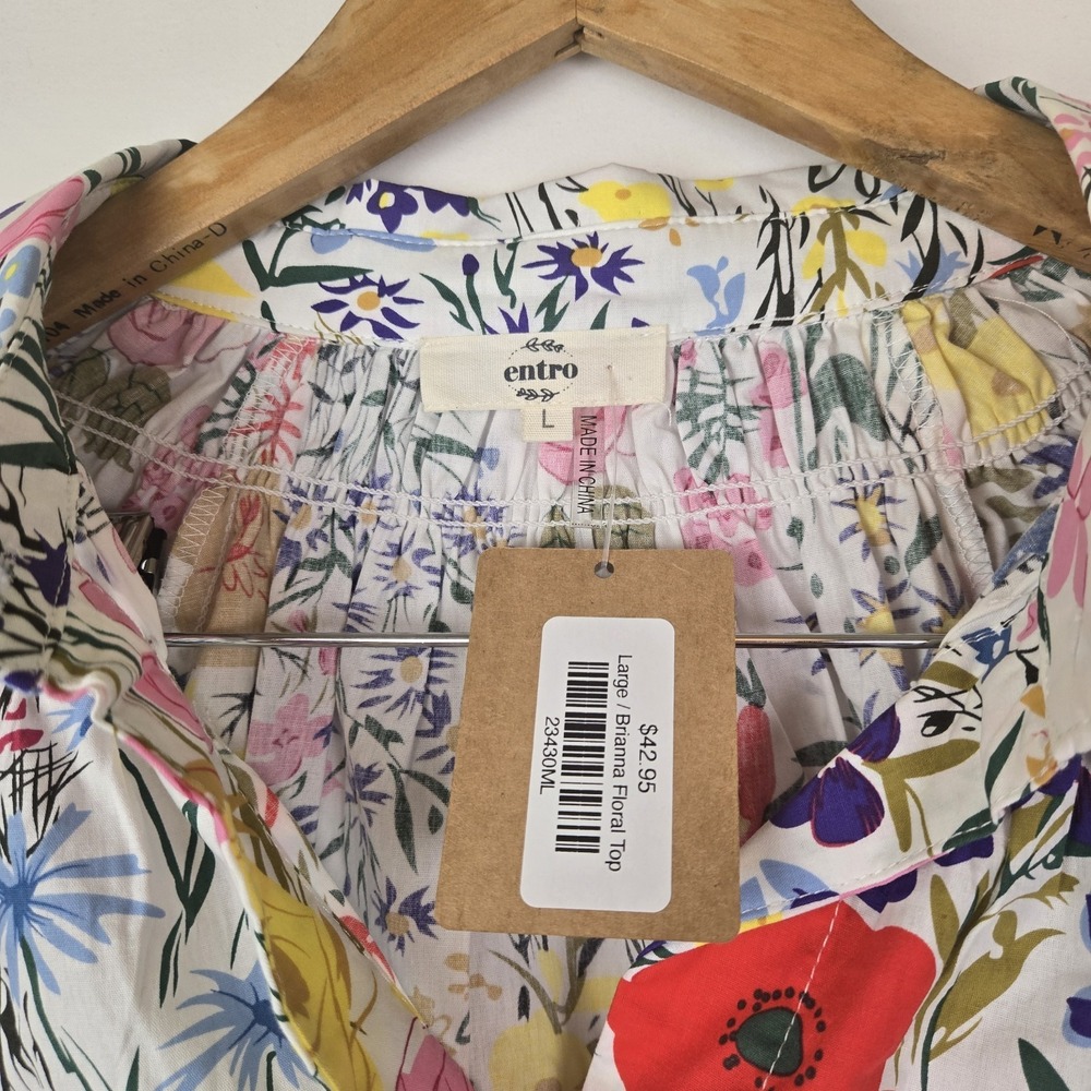 ENTRO Women's Sz Large Floral Blouse Pullover Multicolor Boho - Picture 2 of 8